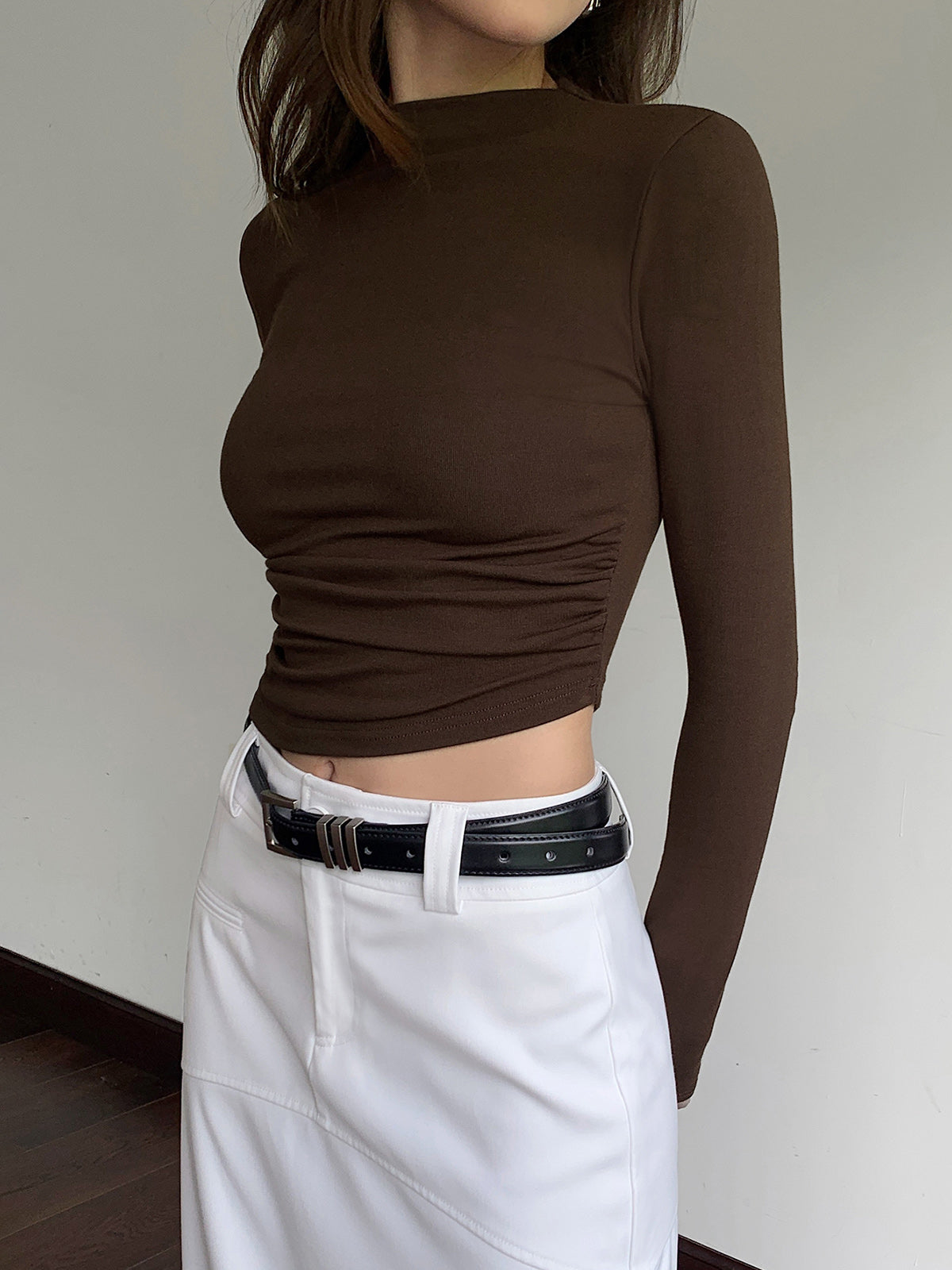 Clara | Elegantes Langarm Crop Shirt mit Rippenstrickdesign