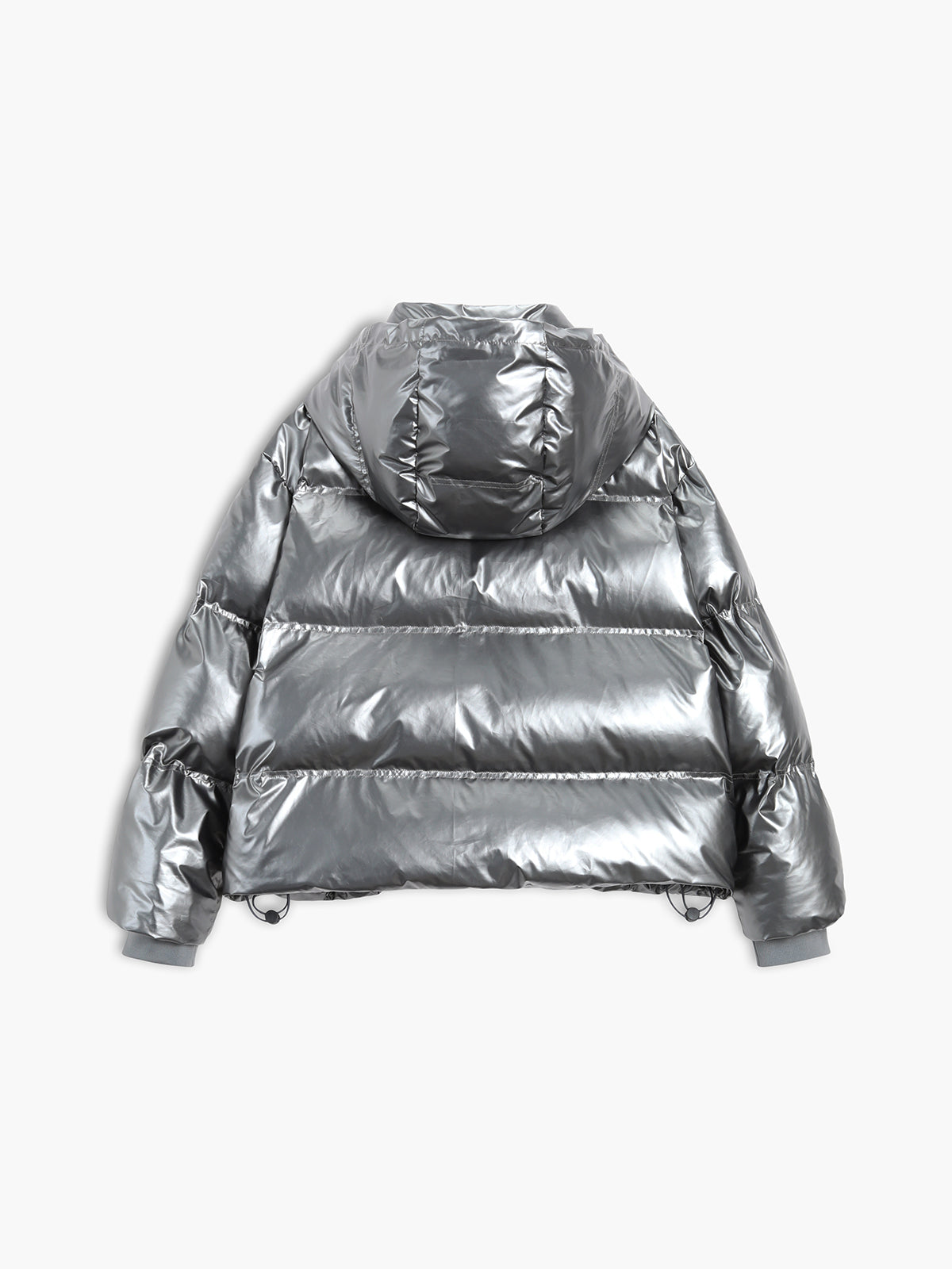 Paul | Metallischer Puffer-Windschutzmantel mit Kapuze