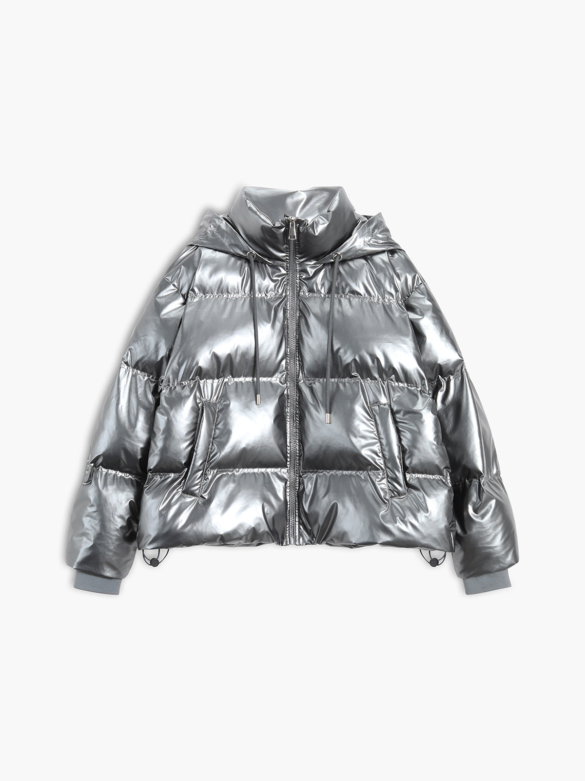 Paul | Metallischer Puffer-Windschutzmantel mit Kapuze