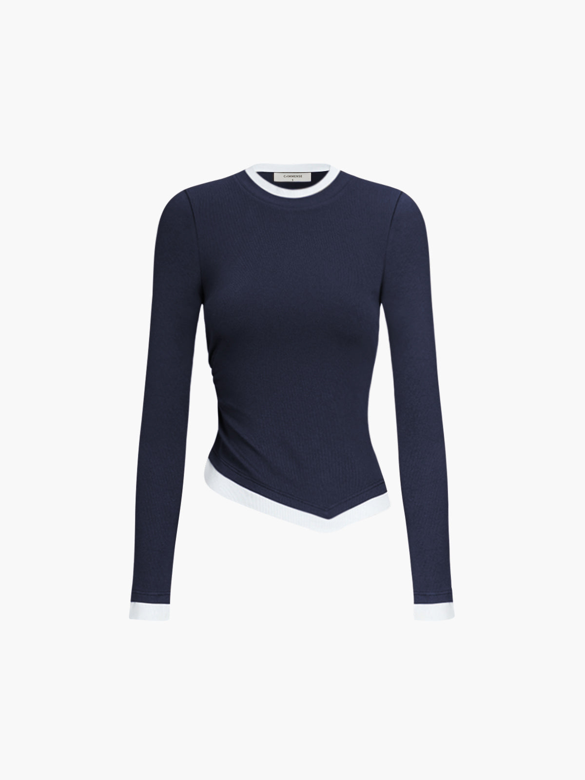 Emilia | Trendiges Langarmhemd mit asymmetrischem Saum und Kontrastbesatz