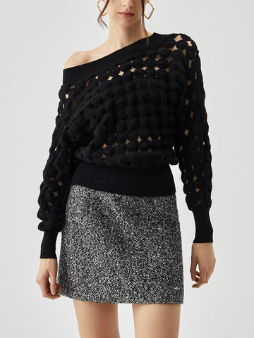Anna | Gehäkelte Off-Shoulder Bluse mit Kreisdurchbrüchen