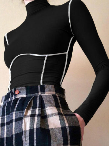 Martin | Kontrastiertes Mock Neck Langarmoberteil