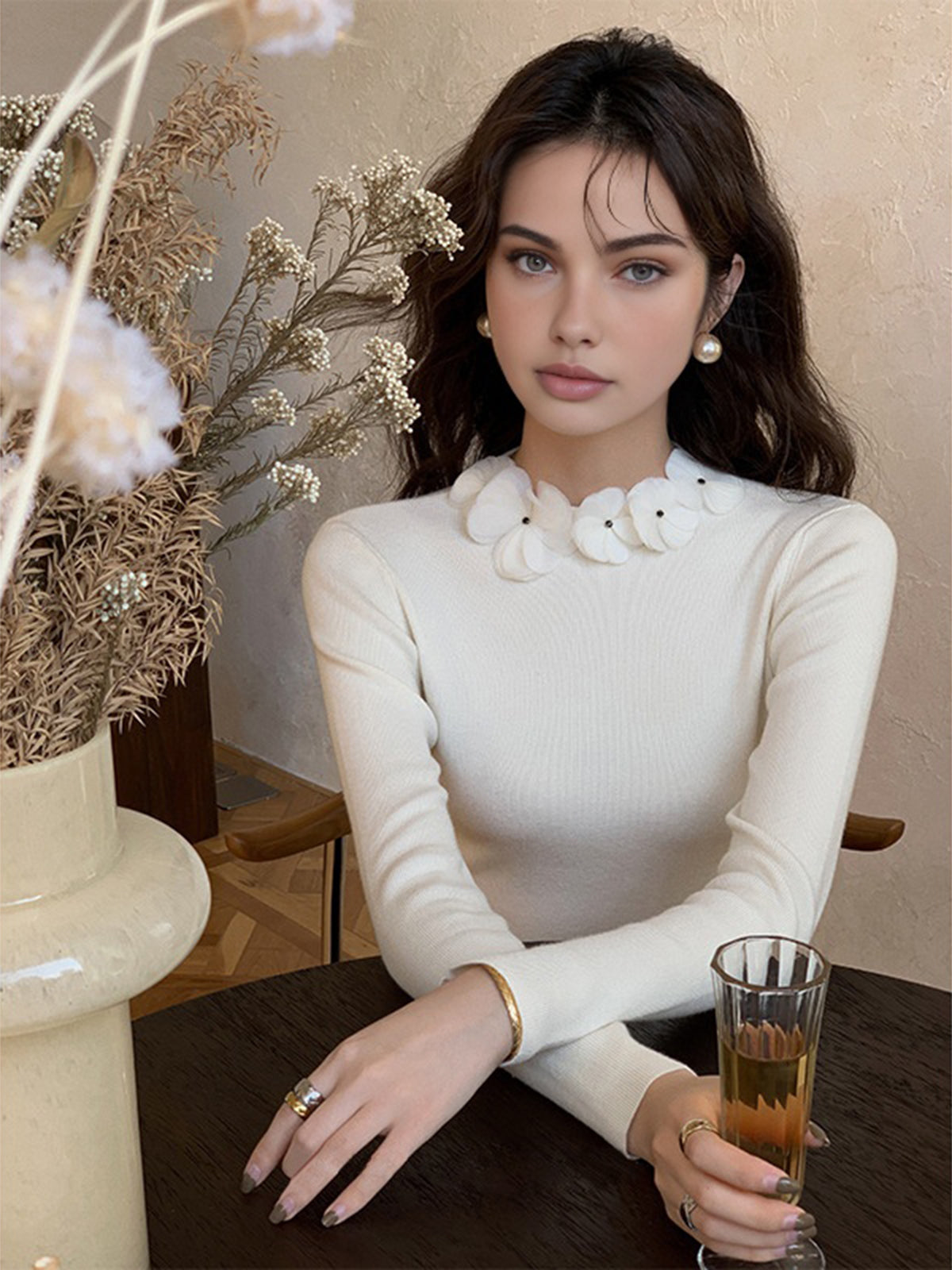 Clara | Eleganter Strickpullover mit Blumenmuster