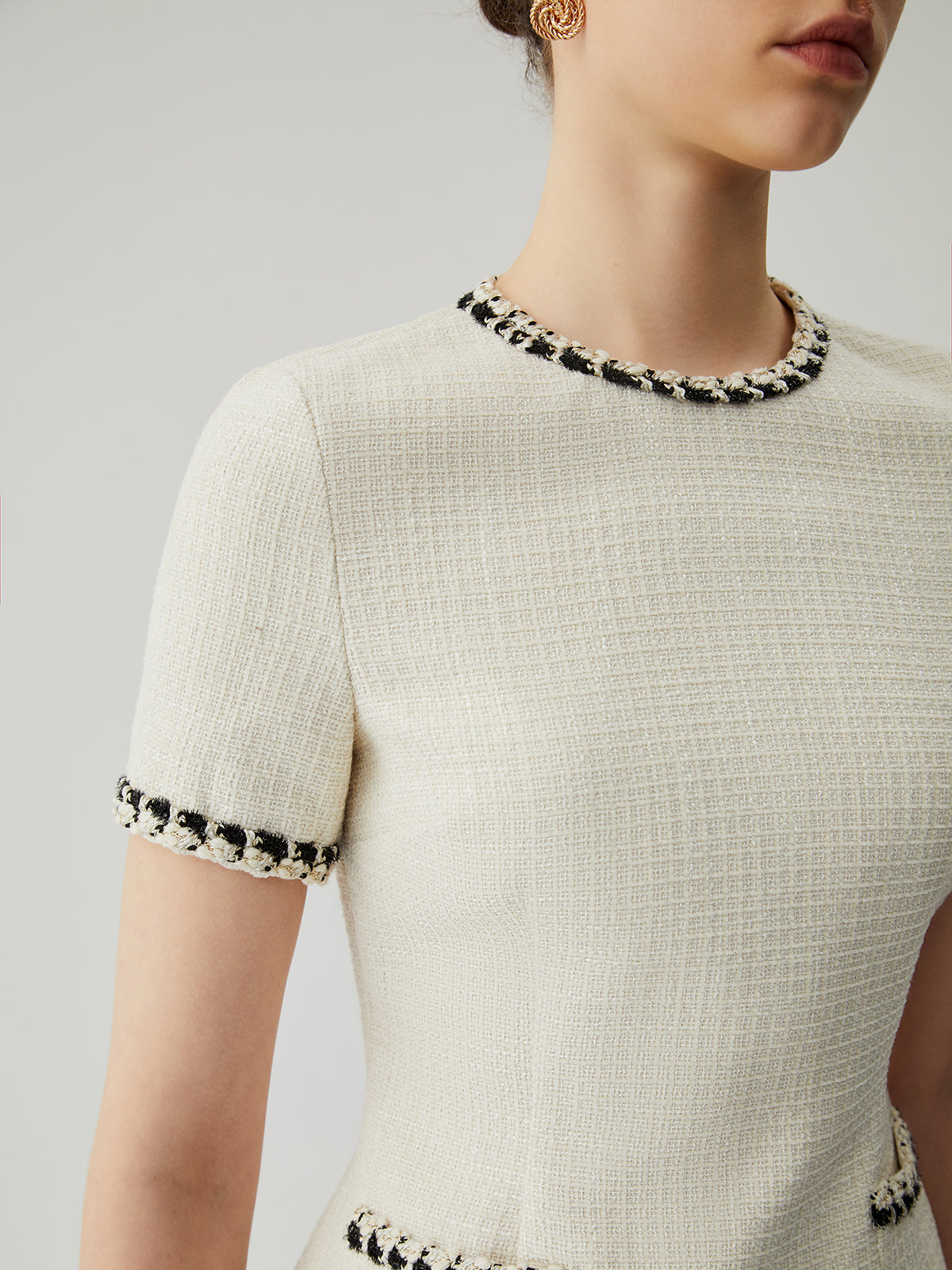 Lena | Mini Kleid mit Tweed-Kontrastdetails