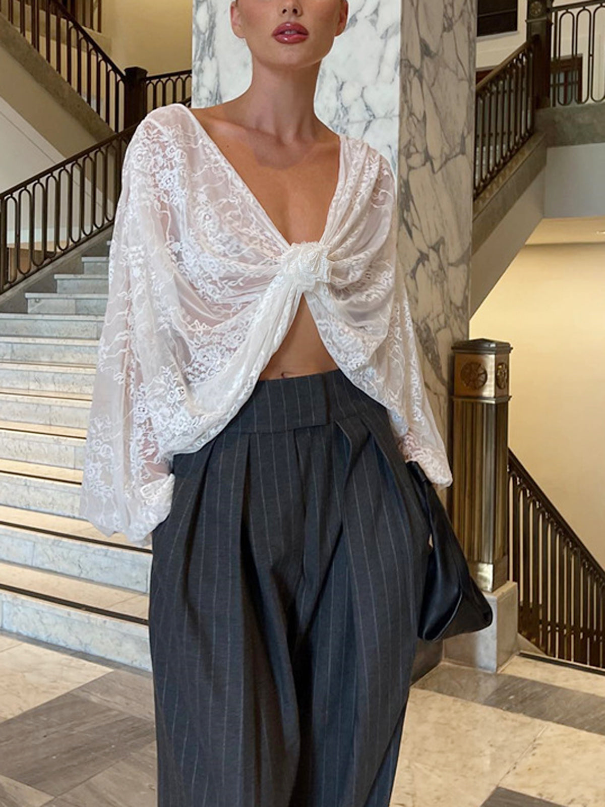 Maja | Floral Dekor Spitzendetail Bluse