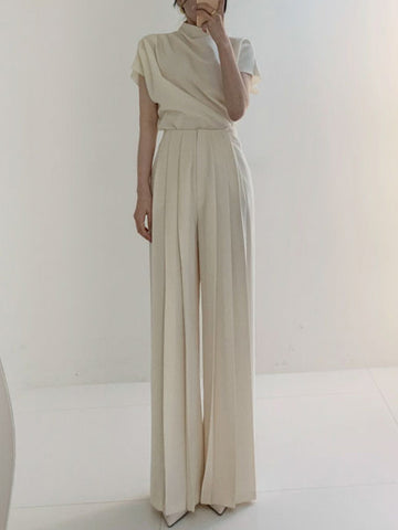 Clara | Elegante Plissierte High Waist Hose mit weitem Bein