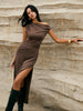 Clara | Asymmetrisches One-Shoulder Split Strickkleid