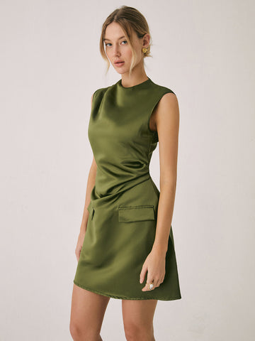 Anna | Satin Kurzkleid mit Rundhalsausschnitt