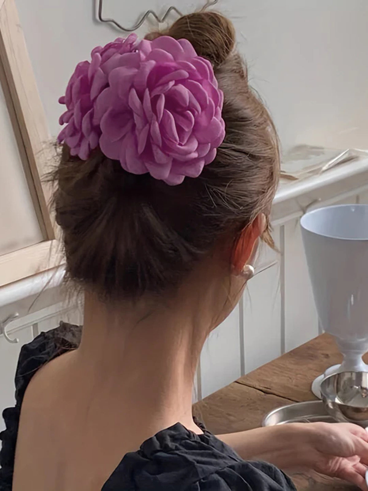 Rosa | Große Haarspange mit Blumenmotiv