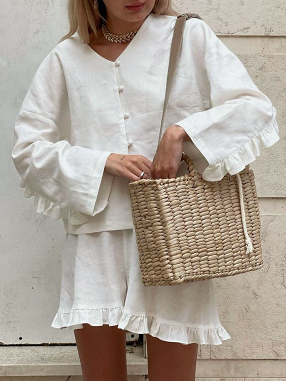 Livia | Rüschendekor Baumwoll-Shorts-Set