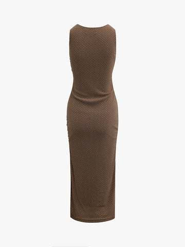 [Name] | Ärmeloses Midi-Kleid mit Seitenschlitz aus Mesh