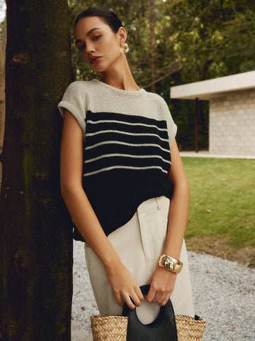 Lukas | Lässiges gestreiftes Baumwollmischungs-Strickoberteil