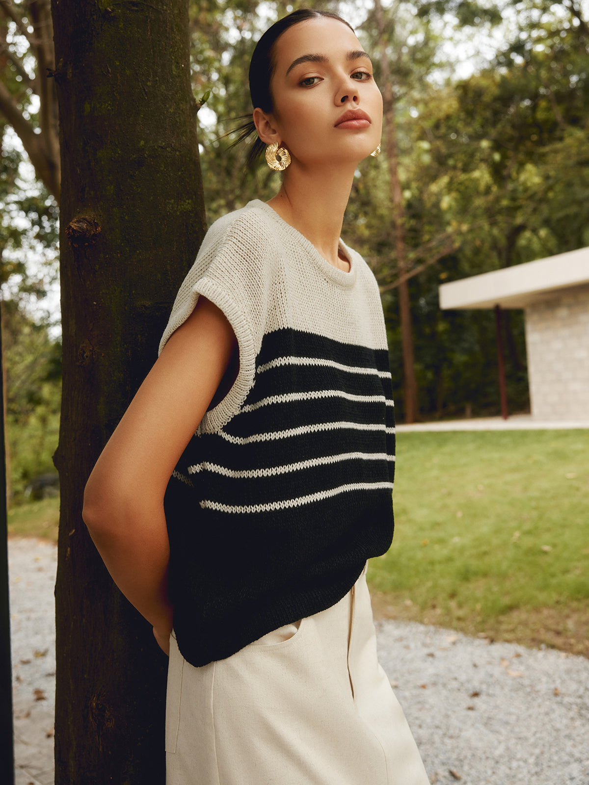 Lukas | Lässiges gestreiftes Baumwollmischungs-Strickoberteil