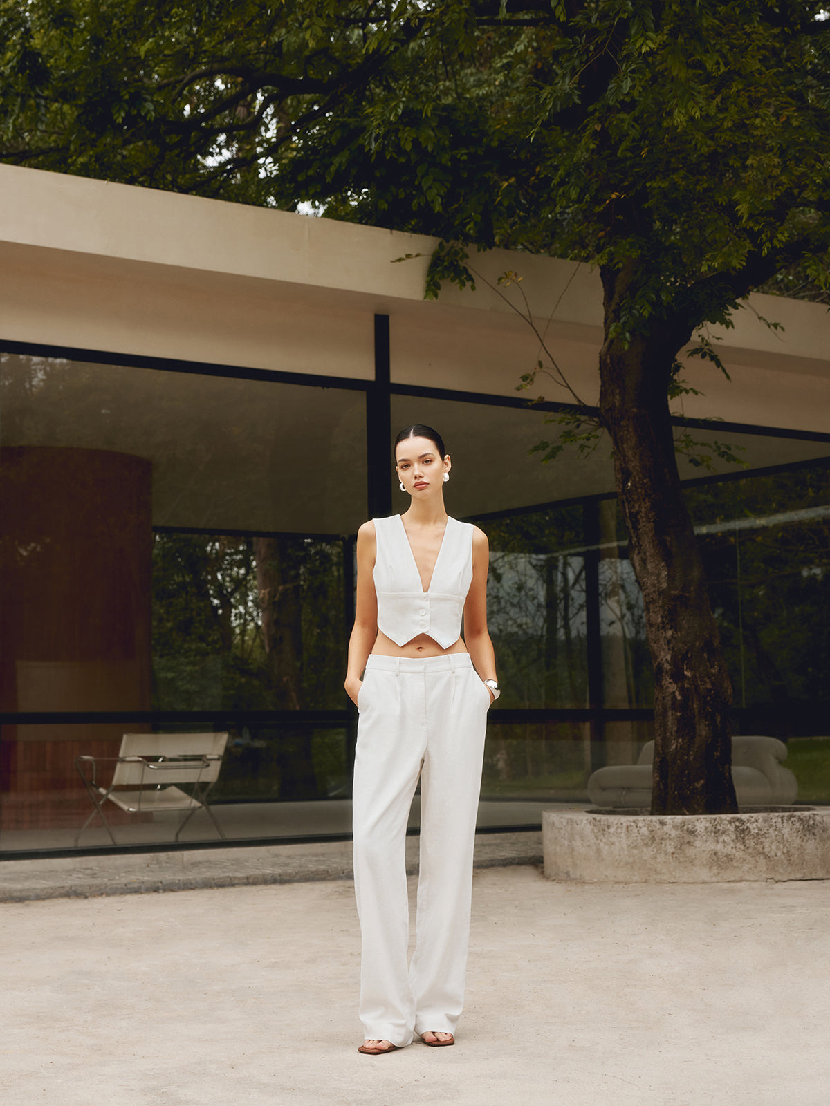 Louis | Gerade geschnittene Baumwoll- und Leinenhose