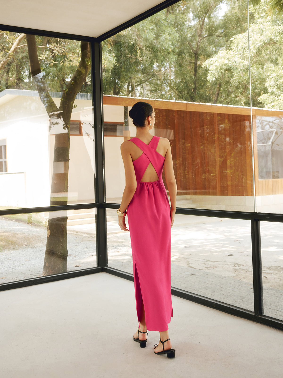 Clara | Elegantes Crisscross-Maxikleid aus Baumwolle und Leinen