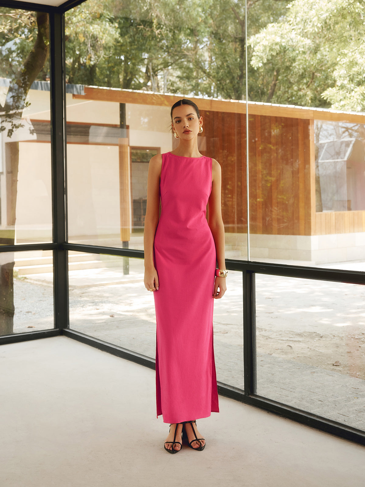 Clara | Elegantes Crisscross-Maxikleid aus Baumwolle und Leinen
