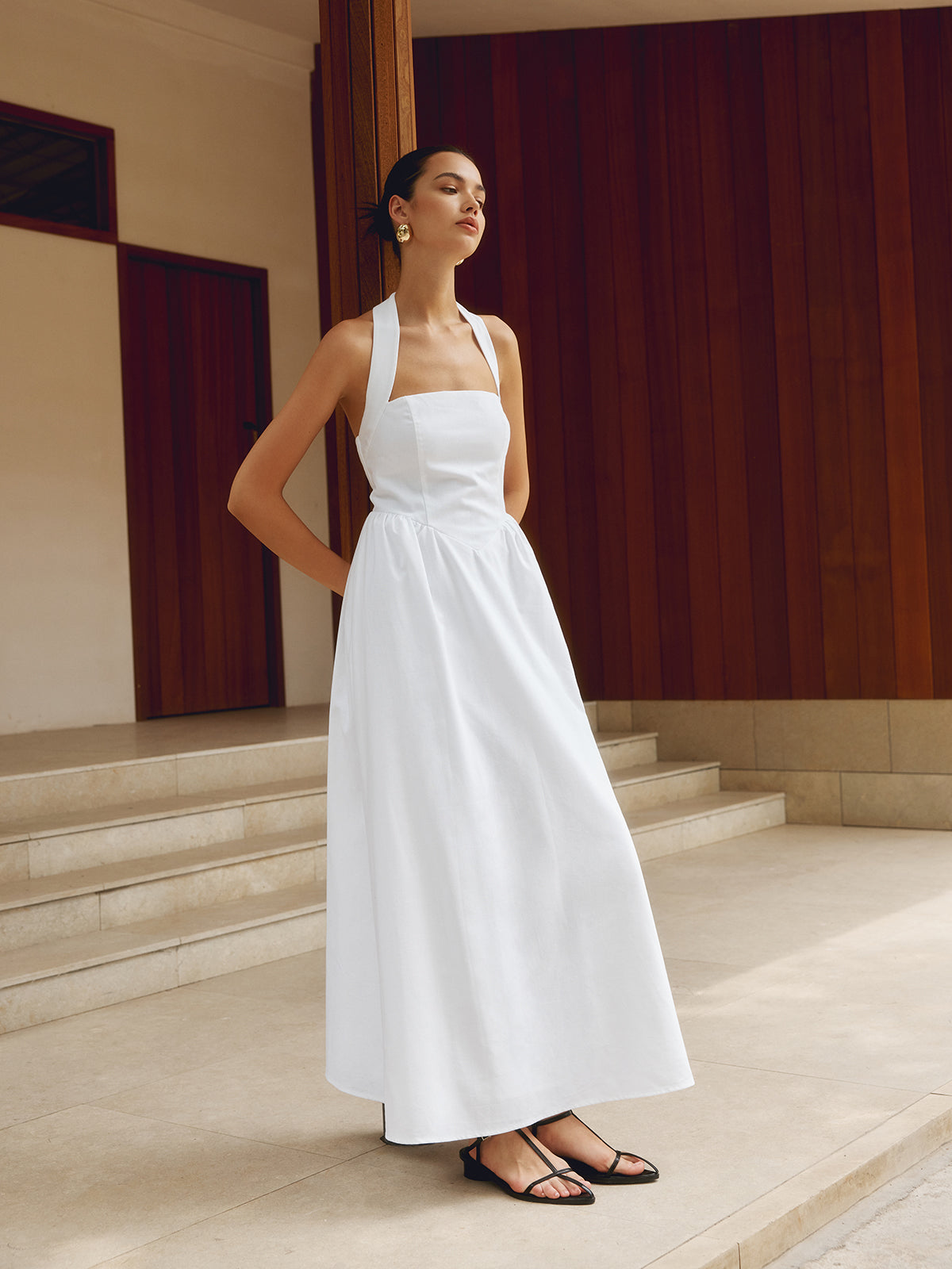Leni | Elegantes Maxikleid aus Baumwolle und Leinen