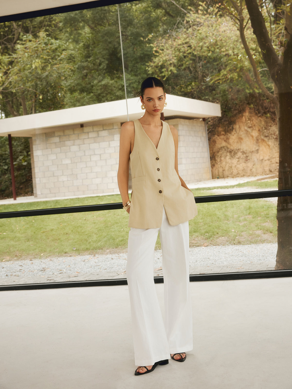 Lena | Elegante Baumwollmischung Weste mit Knopfleiste