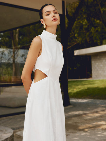 Emilia | Elegantes Cutout Maxikleid aus Baumwolle und Leinen