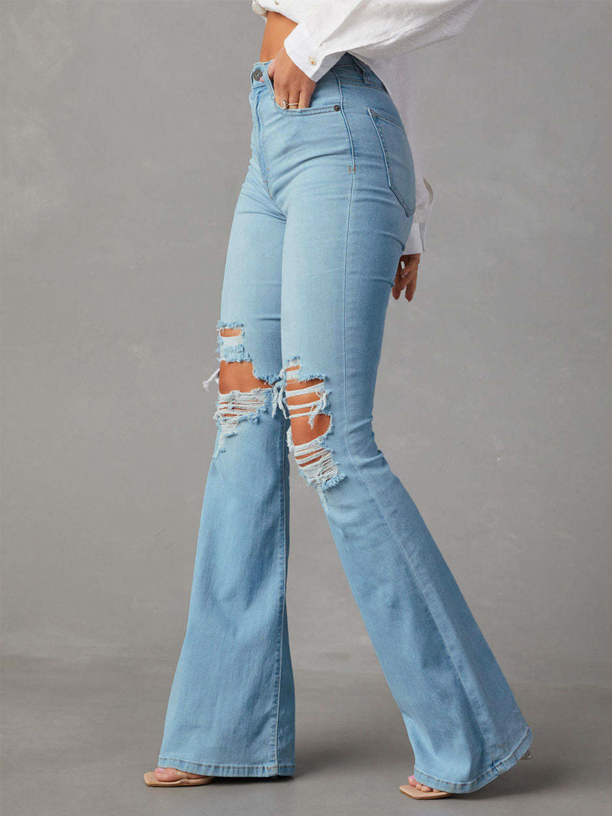 Lena | Ripped Denim Flare Jeans