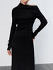 Clara | Asymmetrisches Karamell-Strick-Top mit langen Ärmeln