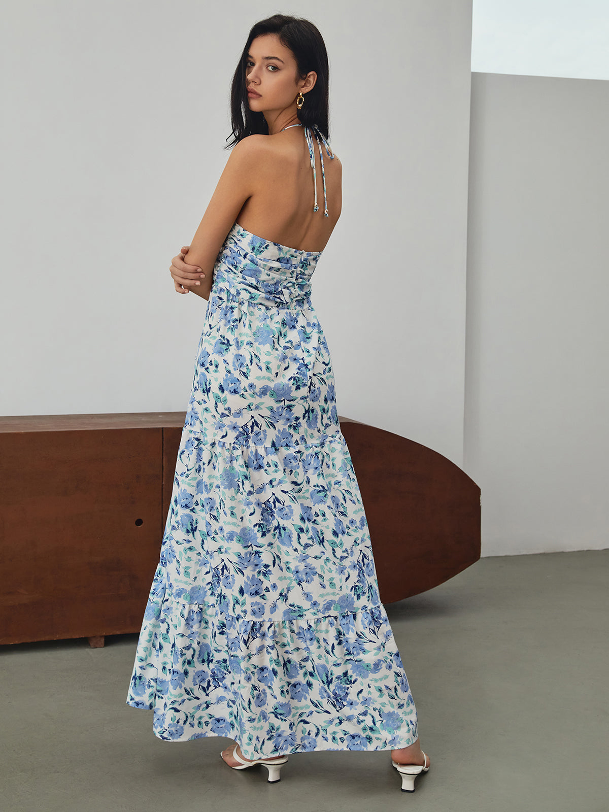 Clara | Blumenmuster Halter Maxi Kleid