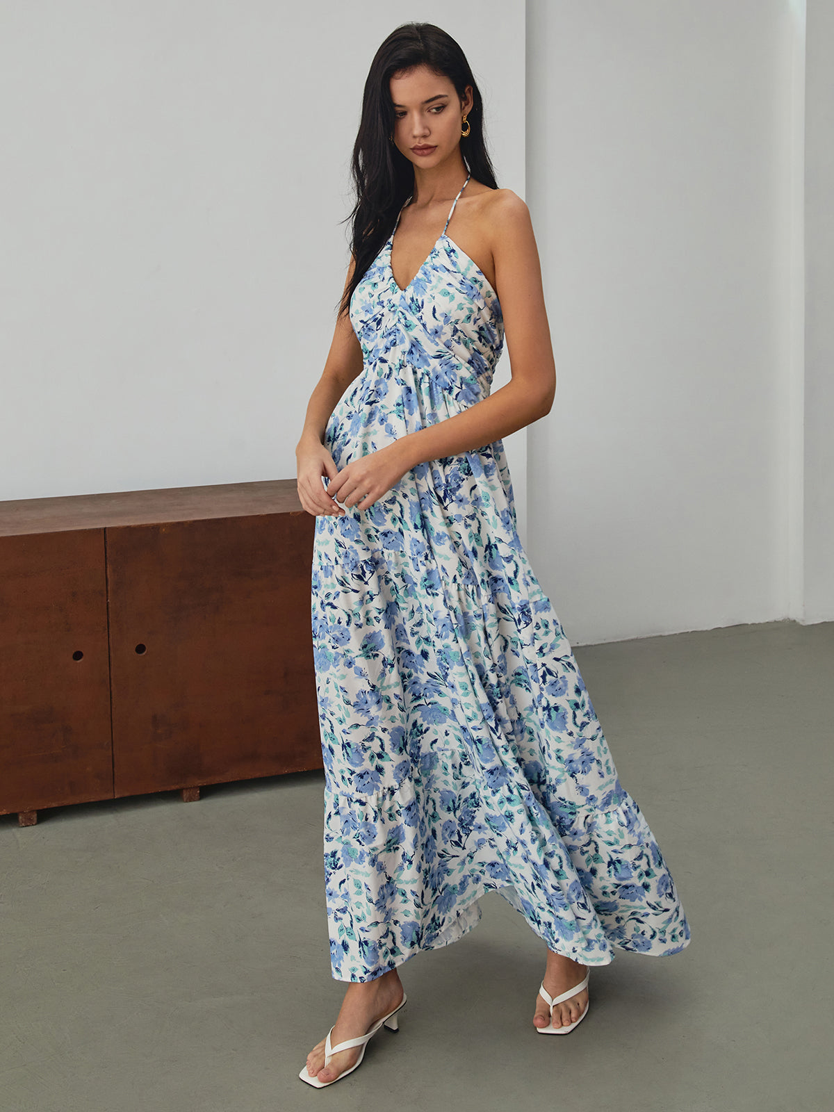 Clara | Blumenmuster Halter Maxi Kleid