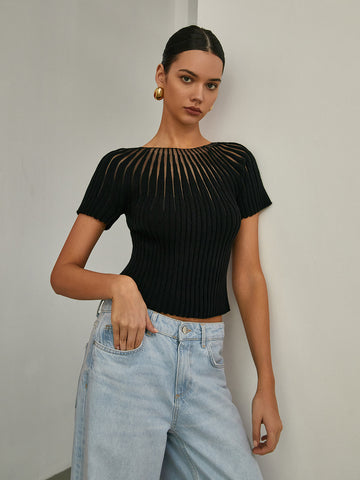 Clara | Elegantes Stricktop mit kurzen Ärmeln