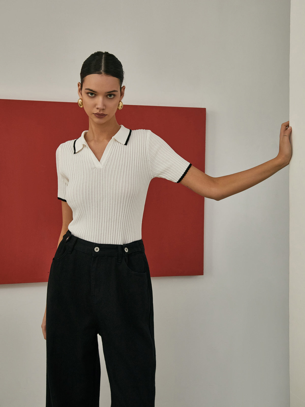 Lukas | Elegantes Strickoberteil mit Kontrastbesatz