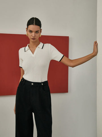 Lukas | Elegantes Strickoberteil mit Kontrastbesatz