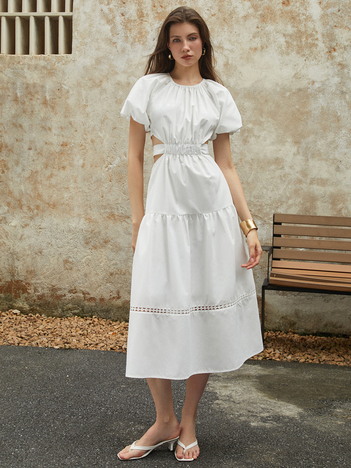 Clara | Midi-Kleid mit Puffärmeln und Knoten