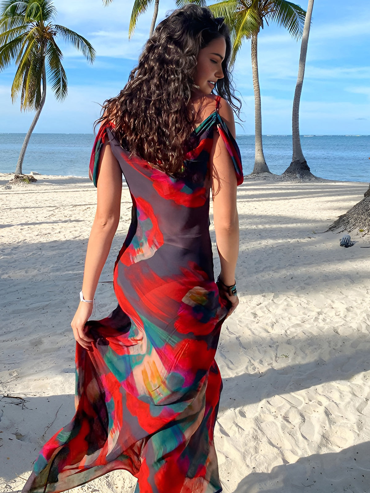 Mara | Durchscheinendes Blumenkleid mit Spaghettiträgern