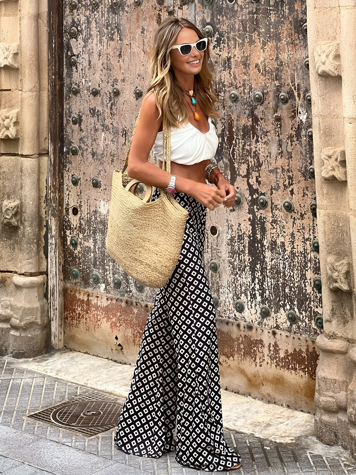 Clara | Geometrische Print-Flare-Hosen