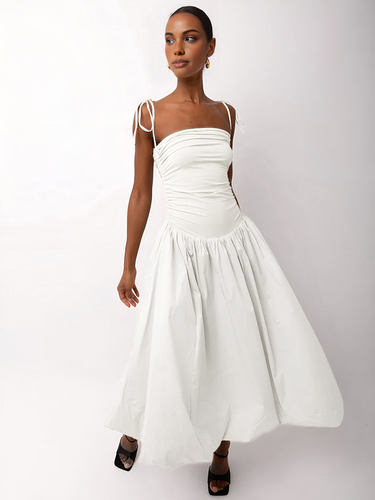 Eleganz | Verstellbares Träger Midi Kleid mit Taschen