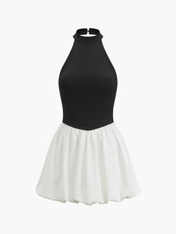Clara | Zweifarbiges Halter-Puff-Kleid