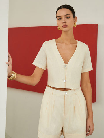 Finn | Leinen-Baumwoll Shorts-Set mit Taschen