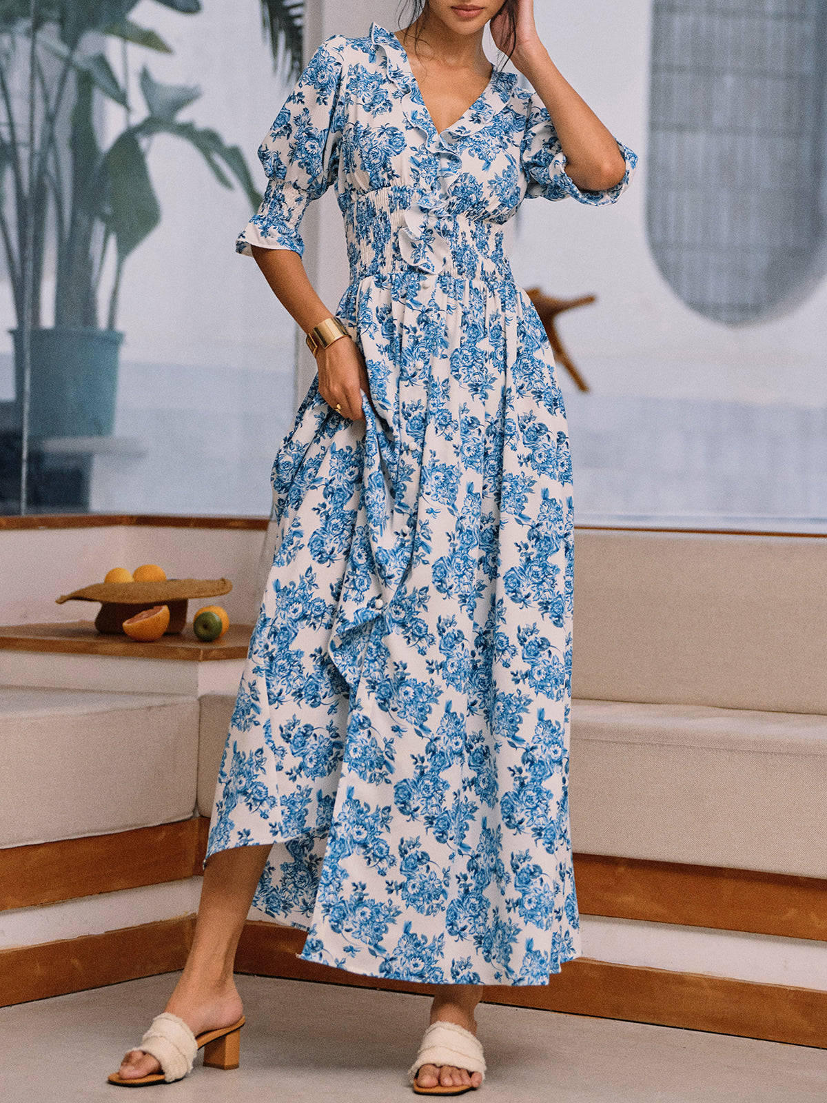 Clara | Florales Print Maxi-Kleid mit Rüschen