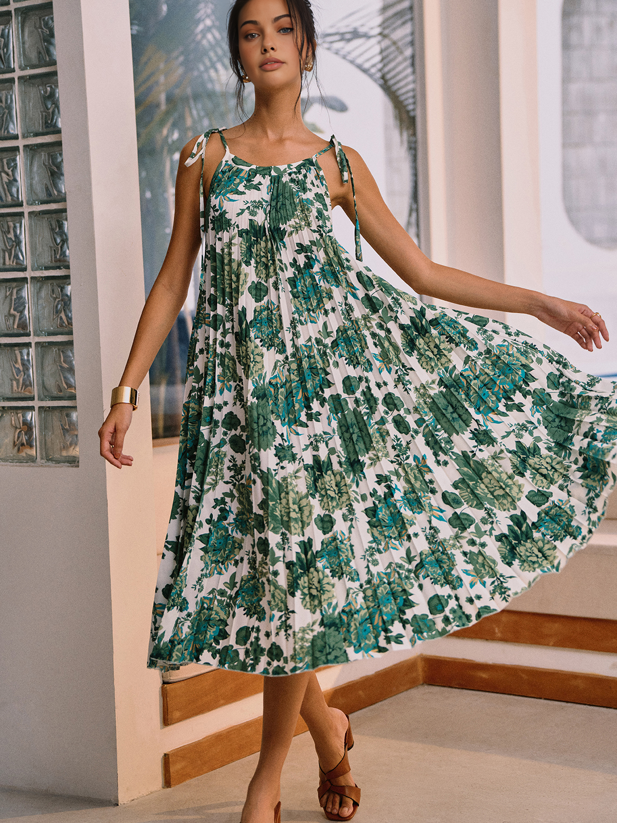 Clara | Florales Plissiertes Midi-Kleid