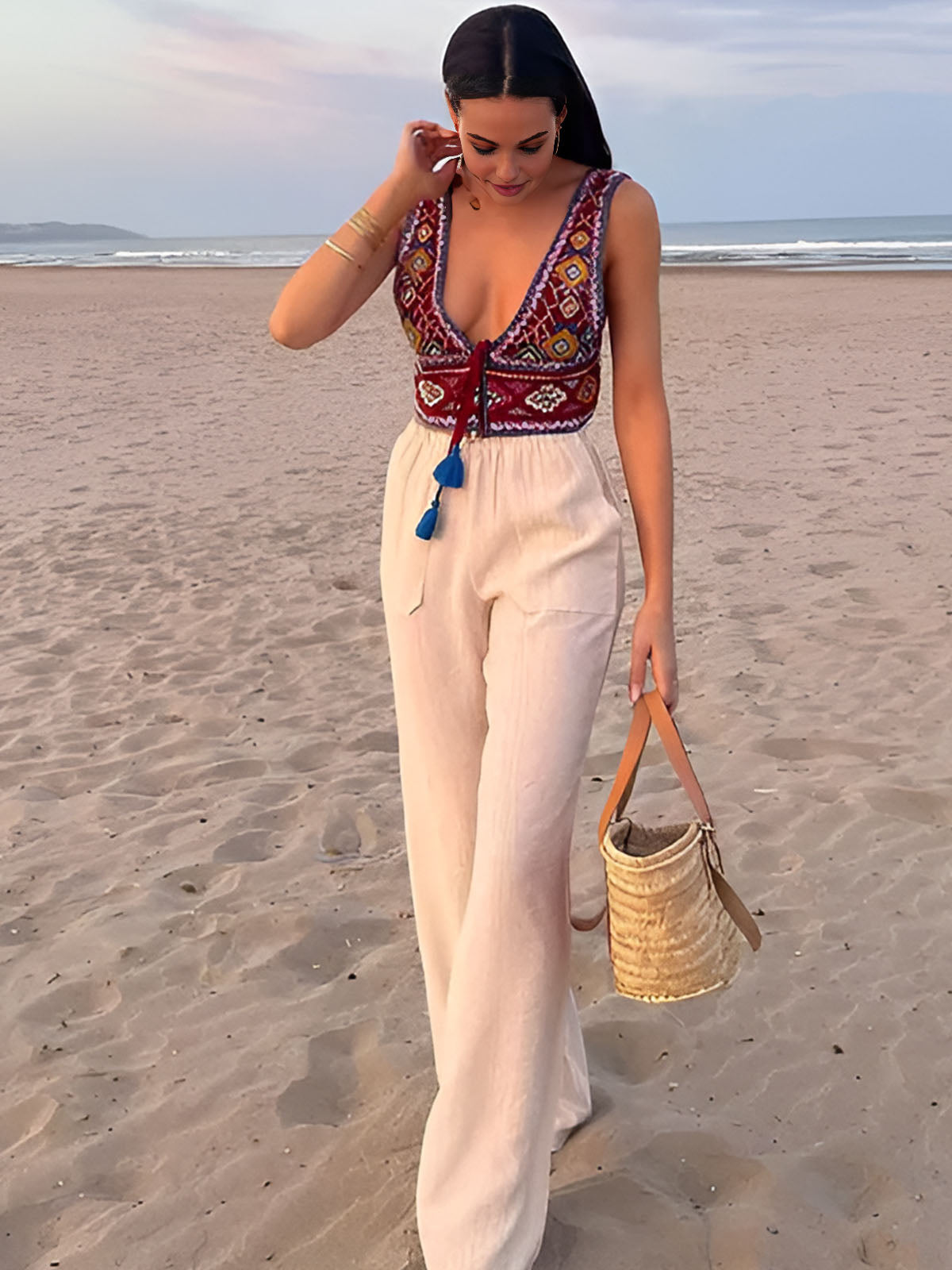 Sophie | Boho-Stickerei geknotetes Cami-Top