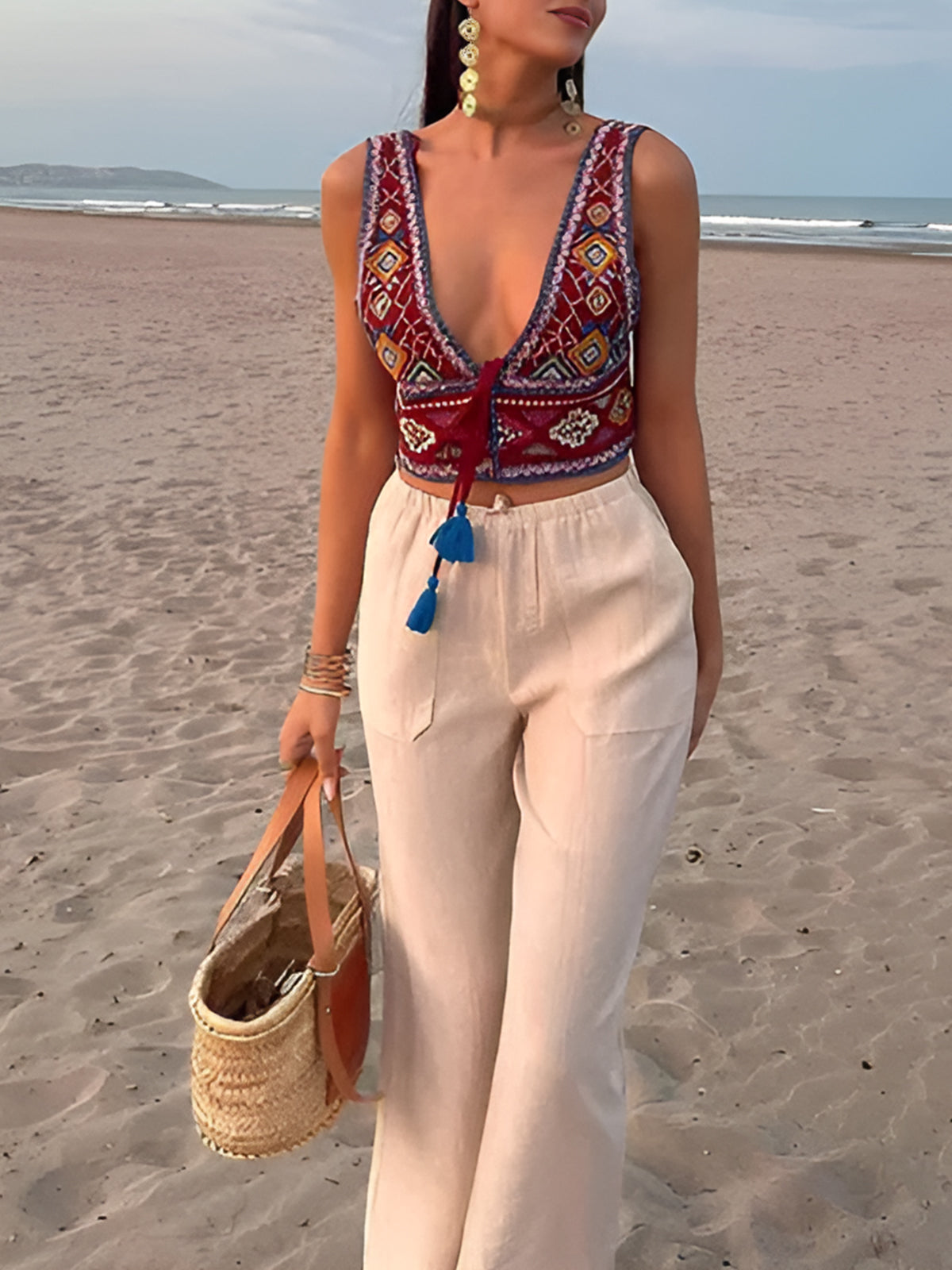 Sophie | Boho-Stickerei geknotetes Cami-Top