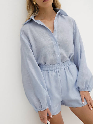 Leo | Lässiges Baumwoll- und Leinen-Shorts-Set