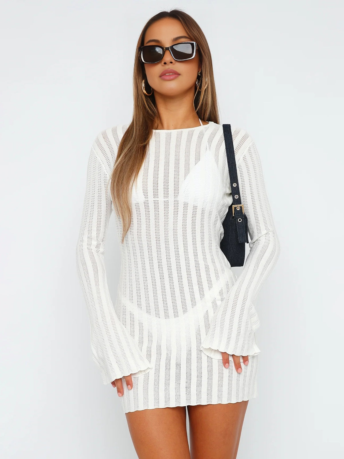 Clara | Offenes Rücken Mini Strickkleid