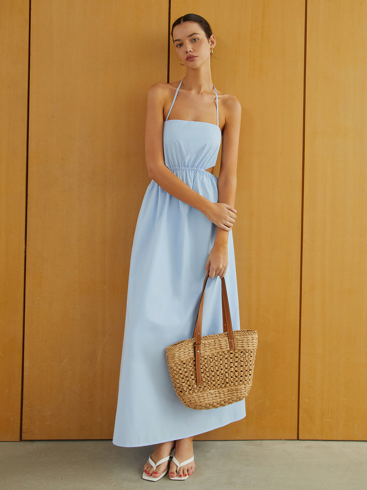 Clara | Halter Elastischer Taillenschnitt Maxikleid mit Taschen