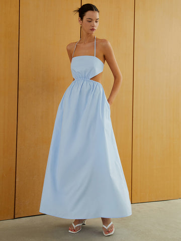 Clara | Halter Elastischer Taillenschnitt Maxikleid mit Taschen