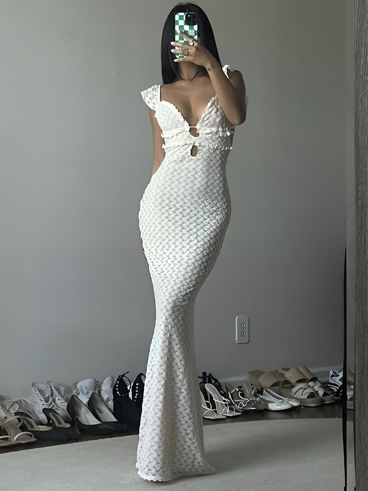 Clara | Perlen-Ausschnitt Cami Maxikleid