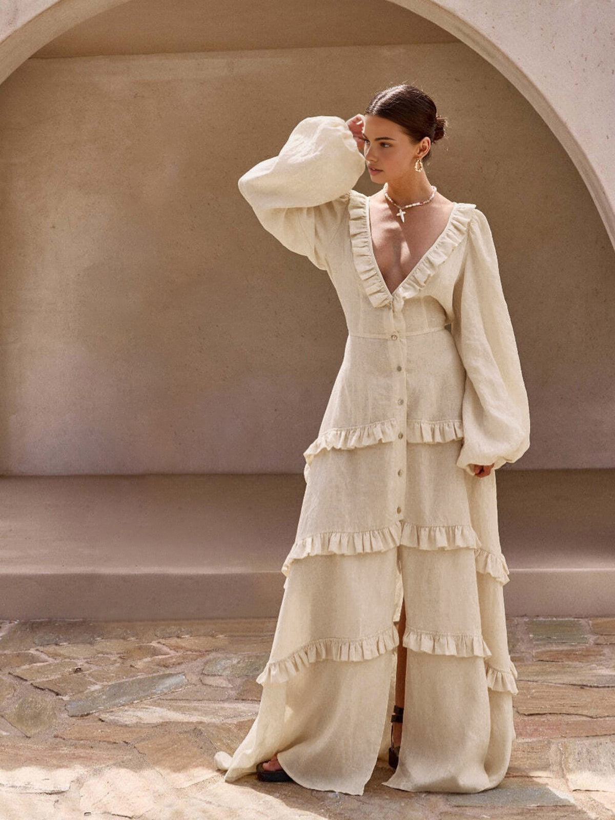 Clara | Elegantes Maxi-Kleid mit Rüschendetails