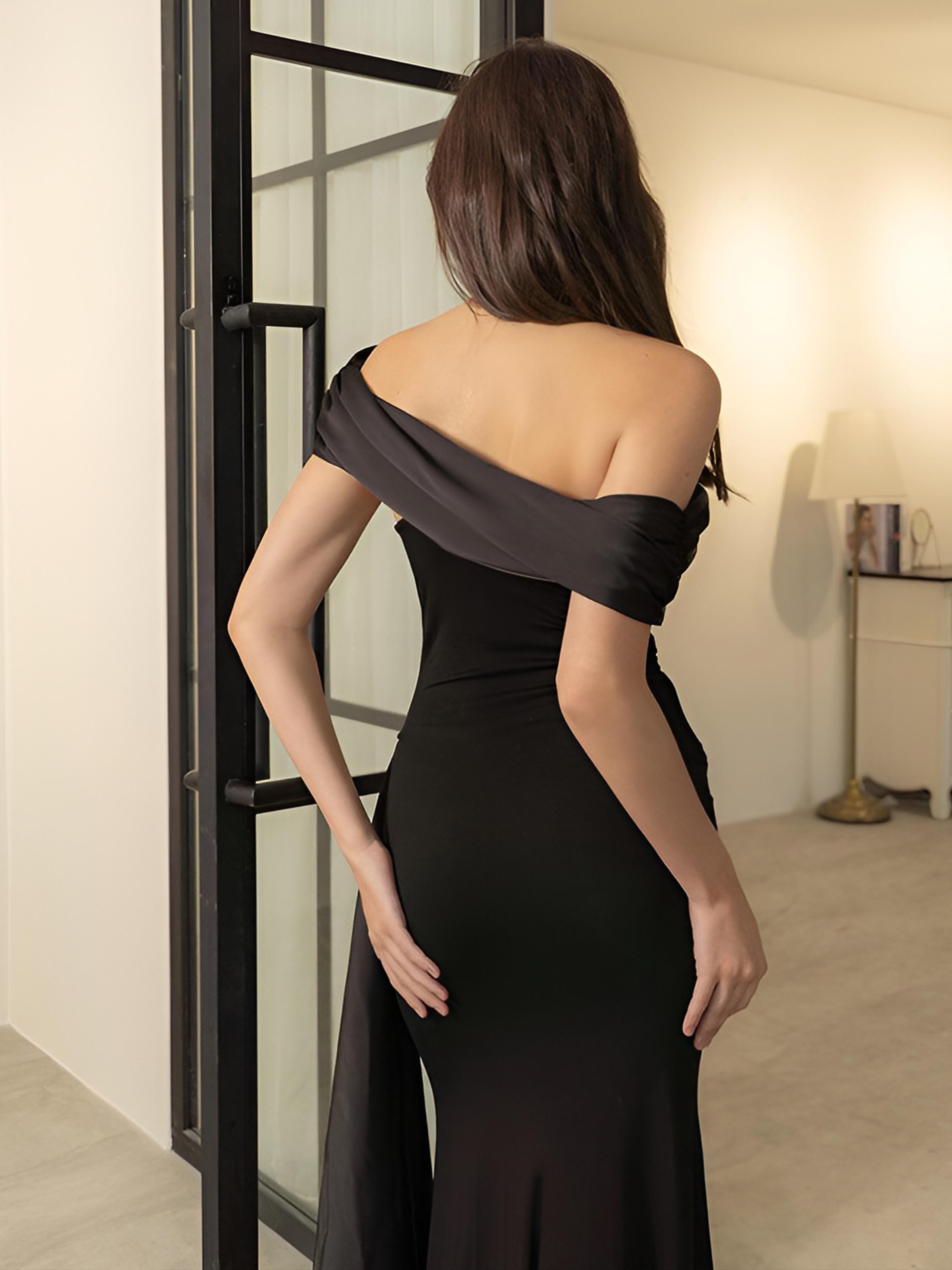 Emilia | Off-Shoulder Knötchen Kleid in Slim Fit maxi Länge