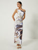 Clara | Asymmetrisches, bedrucktes, schulterfreies, langes Kleid