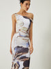 Clara | Asymmetrisches, bedrucktes, schulterfreies, langes Kleid