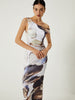 Clara | Asymmetrisches, bedrucktes, schulterfreies, langes Kleid